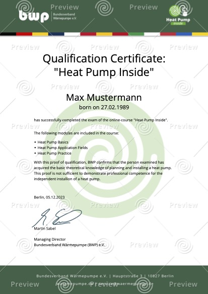 heat pump inside preview certificate