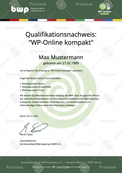 wp online kompakt preview certificate